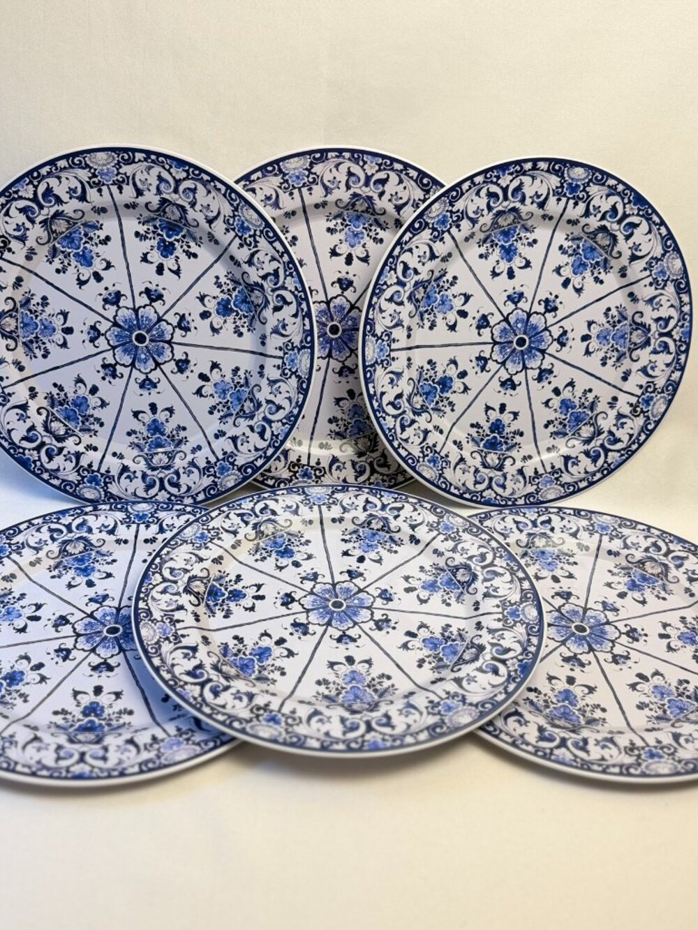 French Blue & White Vintage 10” Metal Plate 6 pc set Storage Tin 2007 MMA
